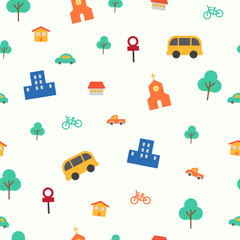 Town Seamless Pattern, KIds Style