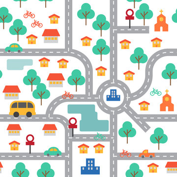Colorful Town Flat Seamless Pattern