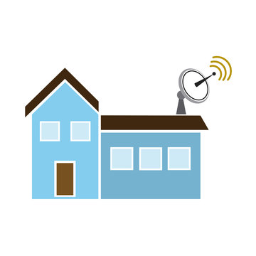 Satellite Dish And Antenna Tv On The House Roof Vector Illustration