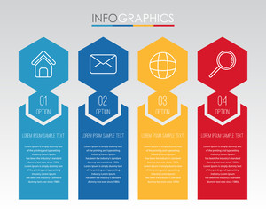 Modern Info-graphic Template for Business with four steps multi-Color design, labels design, Vector info-graphic element, Flat style vector illustration.