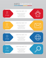 Modern Info-graphic Template for Business with four steps multi-Color design, labels design, Vector info-graphic element, Flat style vector illustration.