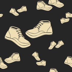 Editable Flat Monochrome Male Leather Shoes Vector Illustration as Seamless Pattern for Creating Background of Fashion Advertising Design
