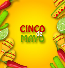 Cinco De Mayo Background with Mexican Traditional Symbols
