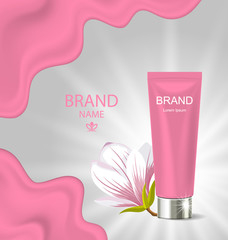 Advertising Poster with Cosmetic Cream and Magnolia Flower