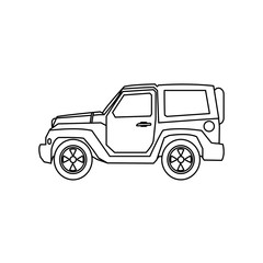 Vector modern retro yellow jeep background. Tourism design.Travel by car. Retro travel car landscape