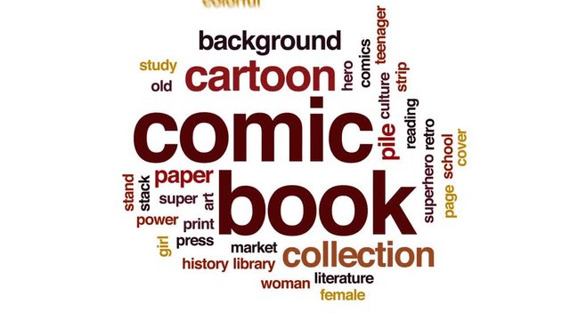 Comic book animated word cloud, text design animation.