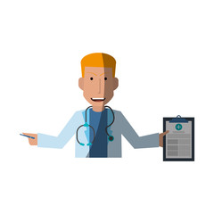 male medical doctor with stethoscope and history icon image vector illustration design 