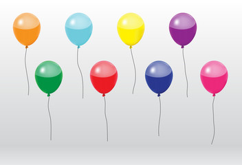 single colorful balloons set on white background