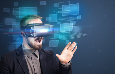 Businessman with virtual reality goggles