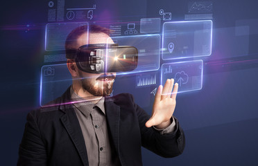Businessman with virtual reality goggles
