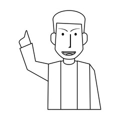 man raising hand pointing with index finger portrait icon image vector illustration design 