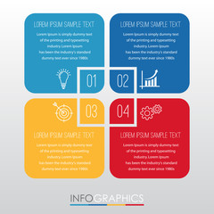 Modern Info-graphic Template for Business with four steps multi-Color design, labels design, Vector info-graphic element, Flat style vector illustration.