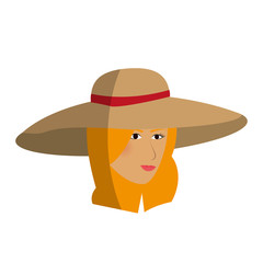 pretty happy woman wearing big sun hat icon image vector illustration design 