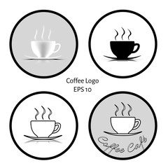 4 logo of cup of coffee cafe in black white gray tone with white background. vector. illustration. basic red green blue. graphic design. 