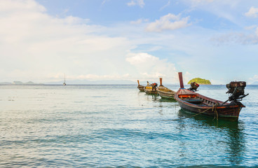 Long tail boat at the coast in Lipe Thailand