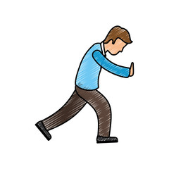Man pushing cartoon icon vector illustration graphic design