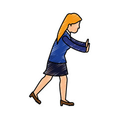 Woman pushing cartoon icon vector illustration graphic design