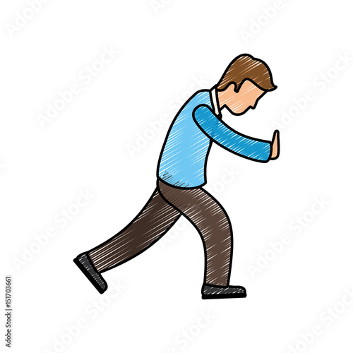 "Man pushing cartoon icon vector illustration graphic design" Stock