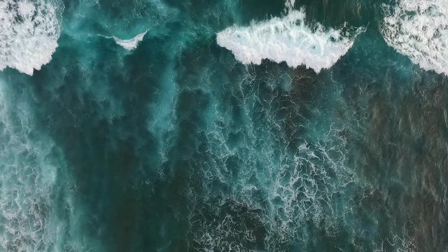 Top View of the Giant Waves, Foaming and Splashing in the Ocean