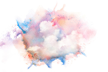 Watercolor illustration of sky with cloud.