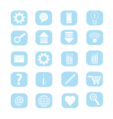 Vector square light blue flat marketing, business round icons set for web design