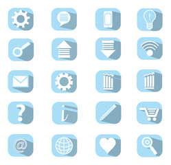 Vector square light blue with shadow marketing, business round icons set for web design