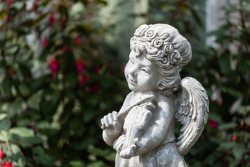 Fototapeta na wymiar angel sculpture playing violin in English style park