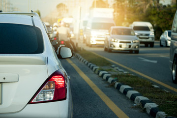 Car stop on the road by traffic jam or to travel.