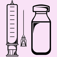 syringe with needle and jar vector silhouette isolated