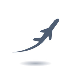 Airplane flight tickets air fly travel takeoff silhouette element. Plane symbol. Travel icon. Flat design.