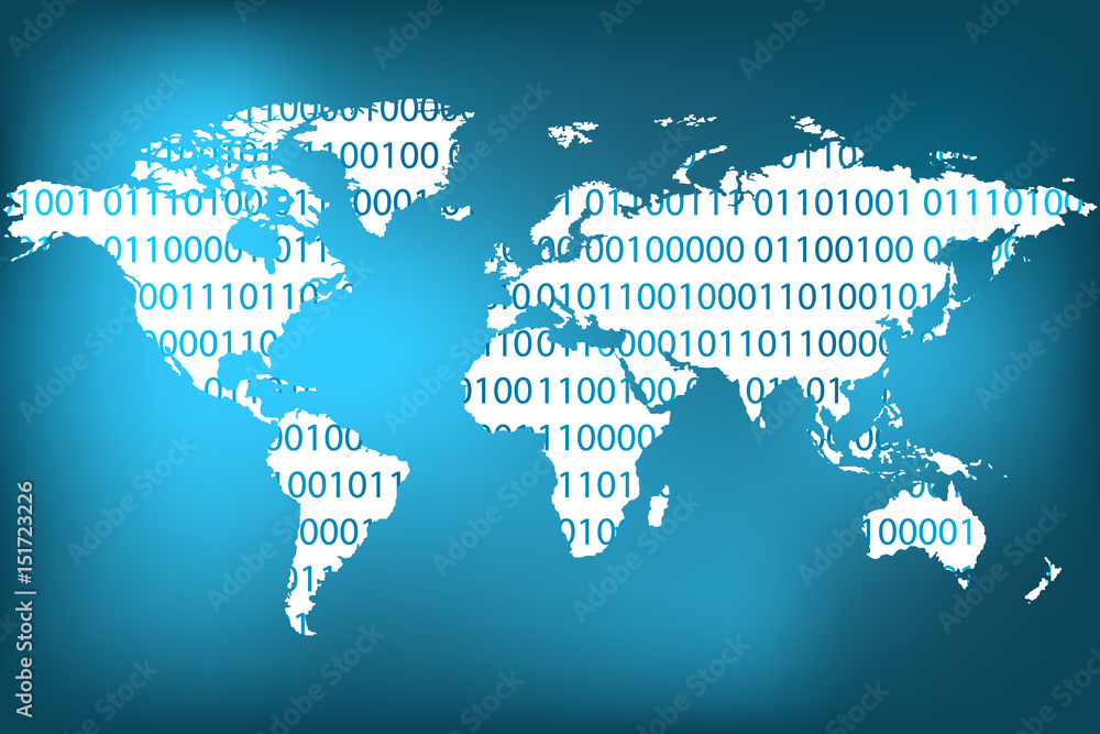Poster abstract world map with binary code as technology concept