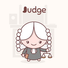 Cute chibi kawaii characters. Alphabet professions. Letter J - Judge.