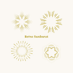 Fototapeta premium Sunburst frames set. Retro gold Sun burst shape. Vintage explosion logo, label, badge. Firework design element. Old light rays radiating from a center. Retro, vintage, hipster style