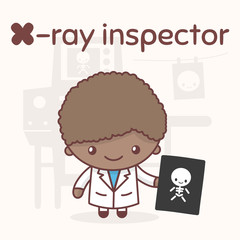 Cute chibi kawaii characters. Alphabet professions. Letter X - X-ray inspector