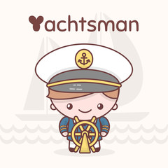 Cute chibi kawaii characters. Alphabet professions. Letter Y - Yachtsman