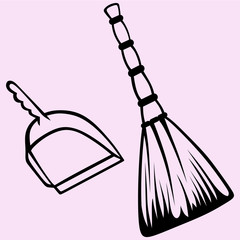 broom and dustpan vector silhouette isolated