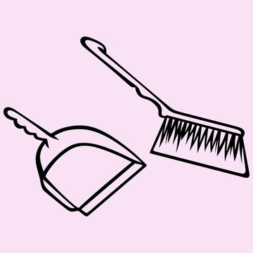 black brush and dustpan on pink clip art preview