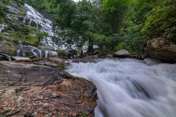 Mae Ya Waterfall in Rain Forest at Doi Inthanon National Park in Chiang Mai ,Thailand
