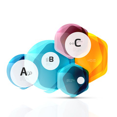 Glass color hexagons. Glossy plastic hexagon design with text