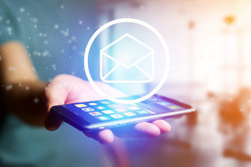 Email icon going out a smartphone interface - technology concept