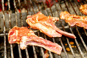 The loin of a sheep roasted on the grill.
