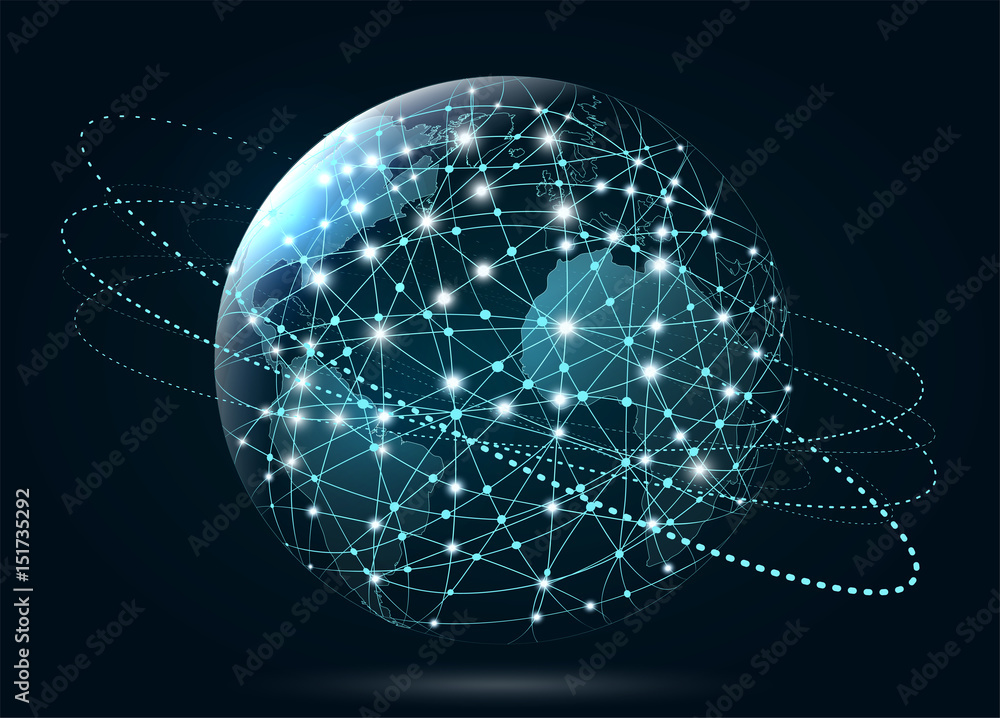 Poster global network connection. world wide web, connection of lines a
