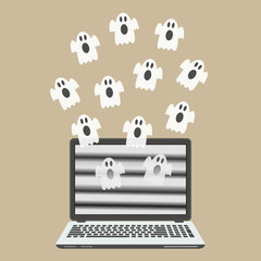 Ghosts fly out of the laptop screen
