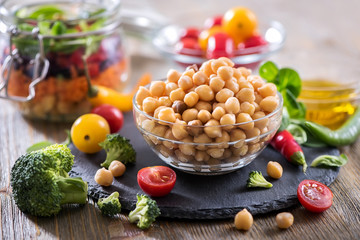 Chickpeas and veggies for salad, diet, vegetarian, vegan food