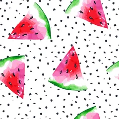 Foto op Plexiglas Watermeloen Aquarel naadloze patroon met watermeloen. vector illustratie