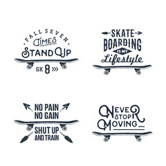 Hand drawn 90s themed set of badges with skateboard vector illustration and inspirational lettering. © SlothAstronaut