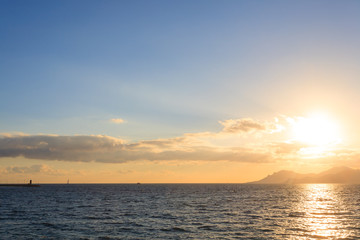 Fototapeta premium Sunset from the port of Cannes, France