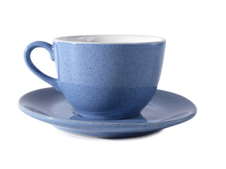 Ceramics cup with tea on white background