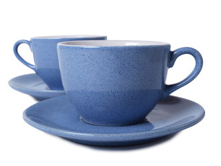 Ceramics cup with tea on white background
