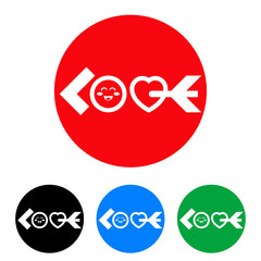 Icono plano LOVE kawaii en flecha en circulo varios colores